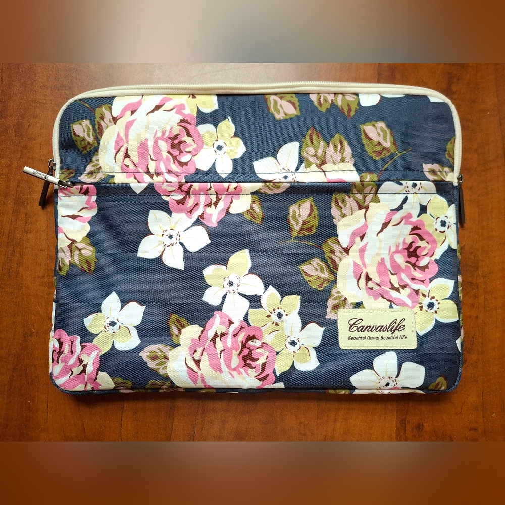 Canvaslife White Rose Patten Laptop Sleeve 14 Inch 14.0 Inch Laptop Case Bag